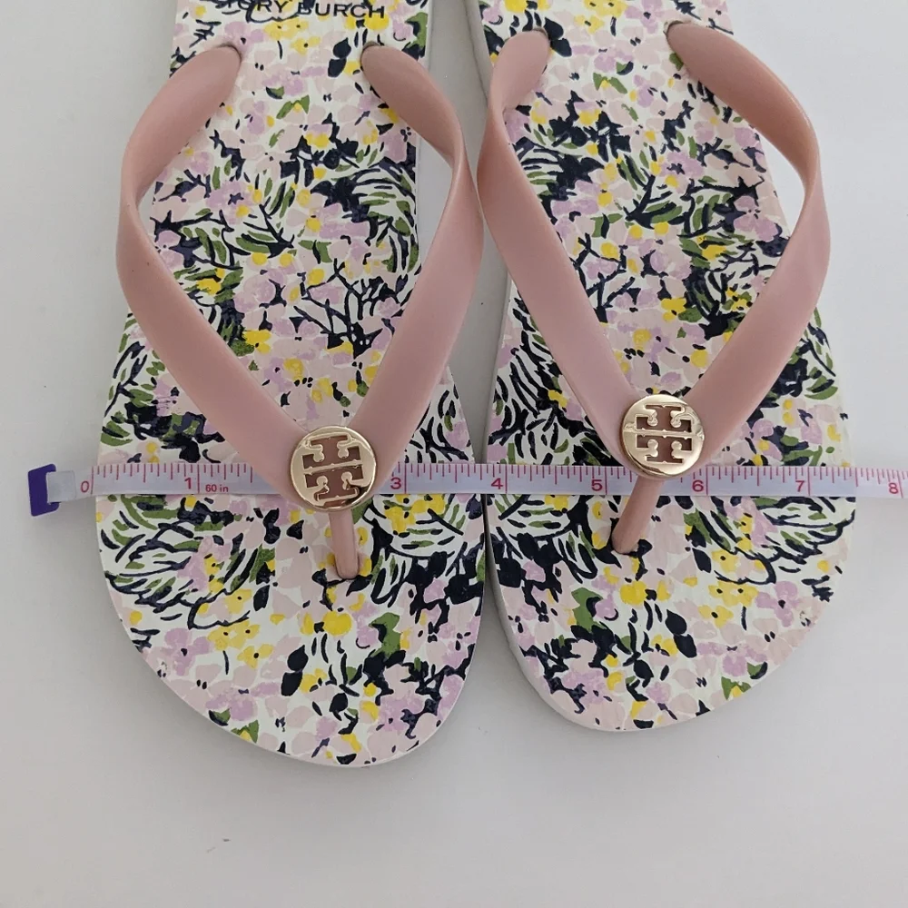 EUC! Tory Burch Flip Flop Sandal In Pink Quartz Flower Field Size 8 - Picture 10 of 15